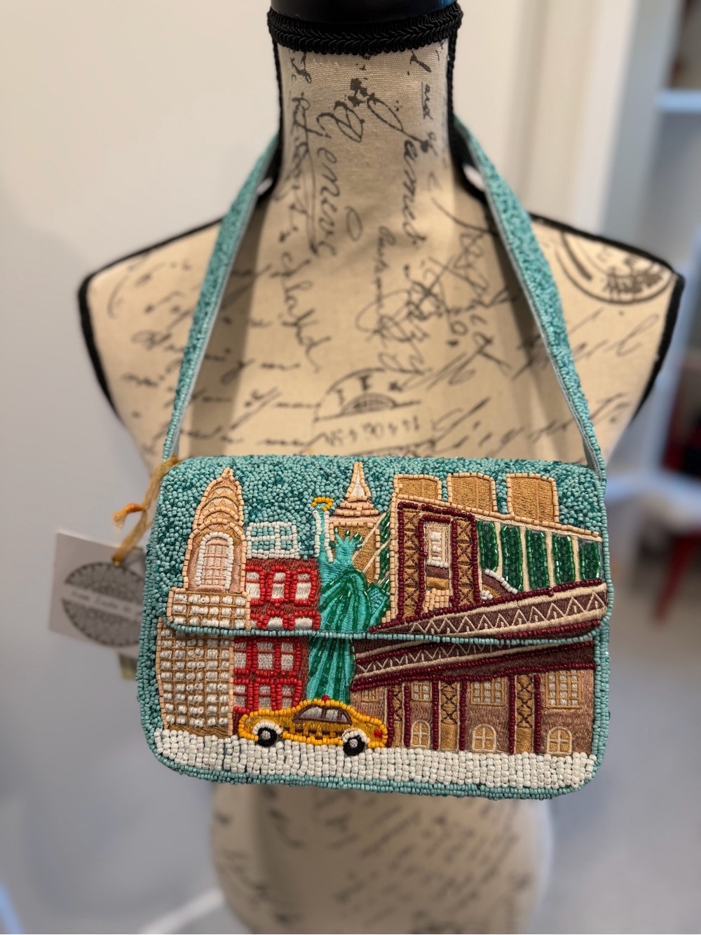 From India to You Beaded New York Cityscape Shoulder Bag